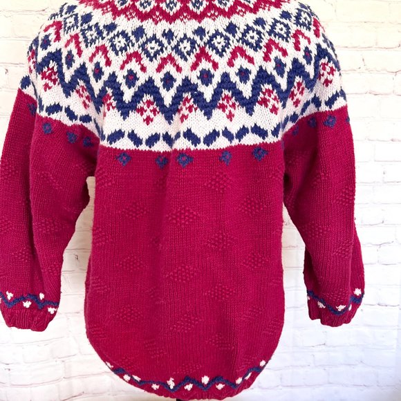 80's Izod Pullover - Pink Fair Isle - Size Small - Handknit - Picture 6 of 8